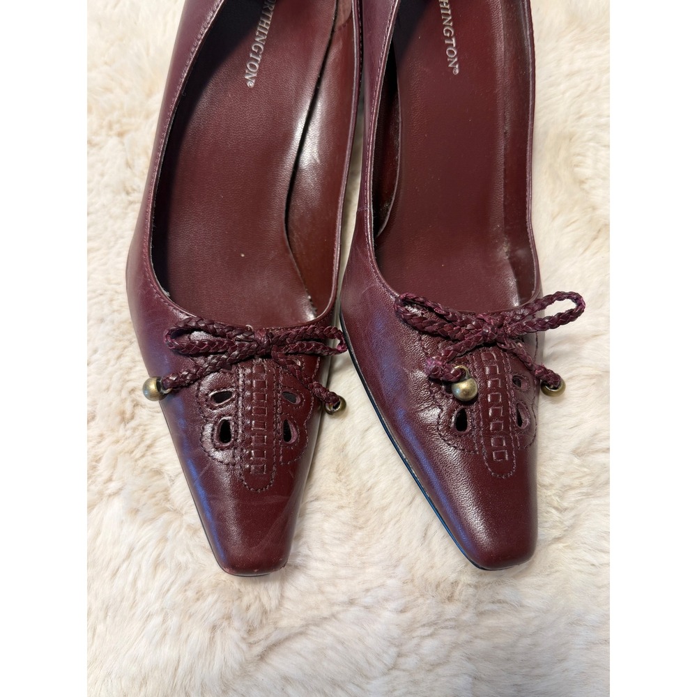 Vintage Burgundy Leather Tassel Bow Kitten Heel Pumps Pointed Toe Prep 7.5